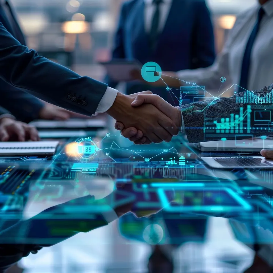 Accounting services in the UAE: a handshake across the table, with financial charts in the foreground