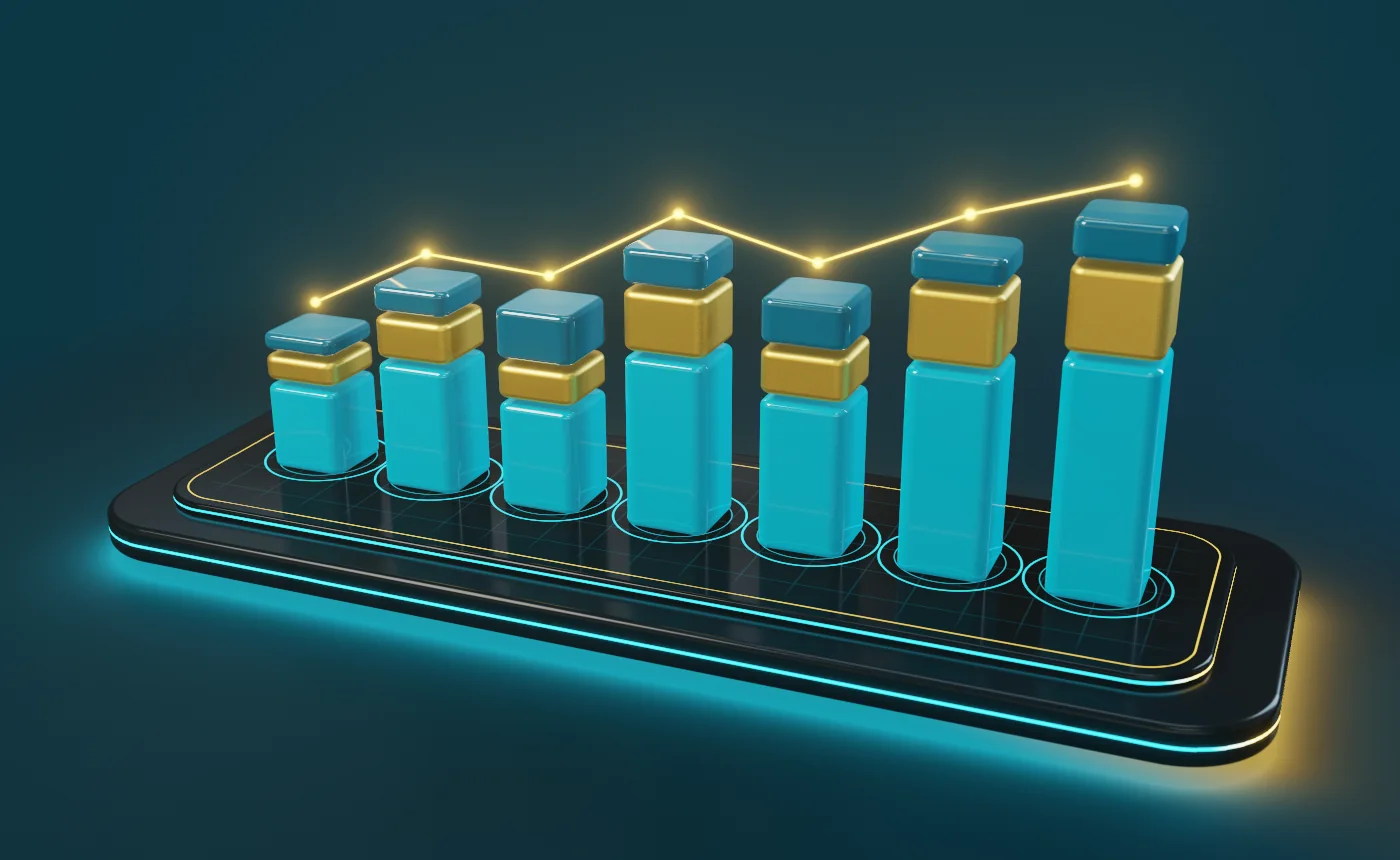 3D chart of a cash-flow statement: operating, investing and financing cash flows by month, January to July