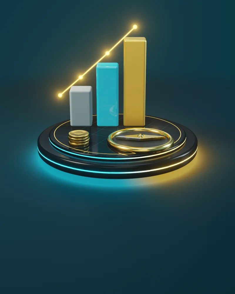 3D illustration of CFO advisory: a decision compass and three scenarios