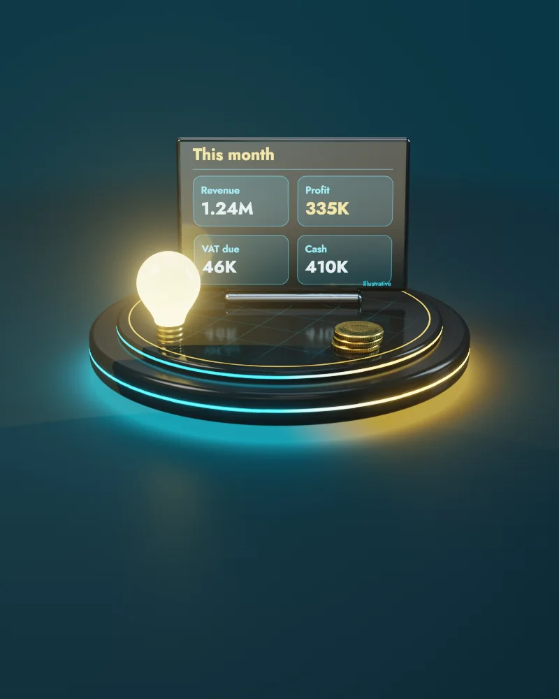 3D illustration: the month's figures plain on one screen
