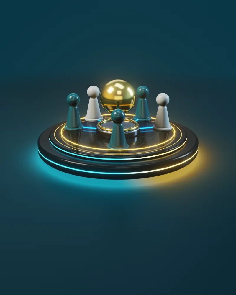 3D illustration: one team around one core